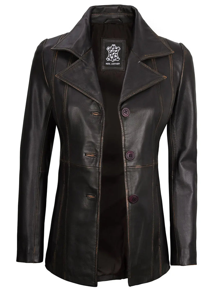 Rub off leather blazer women