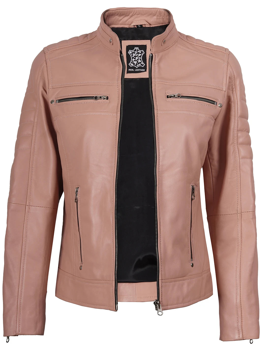 pink leather jacket womens 