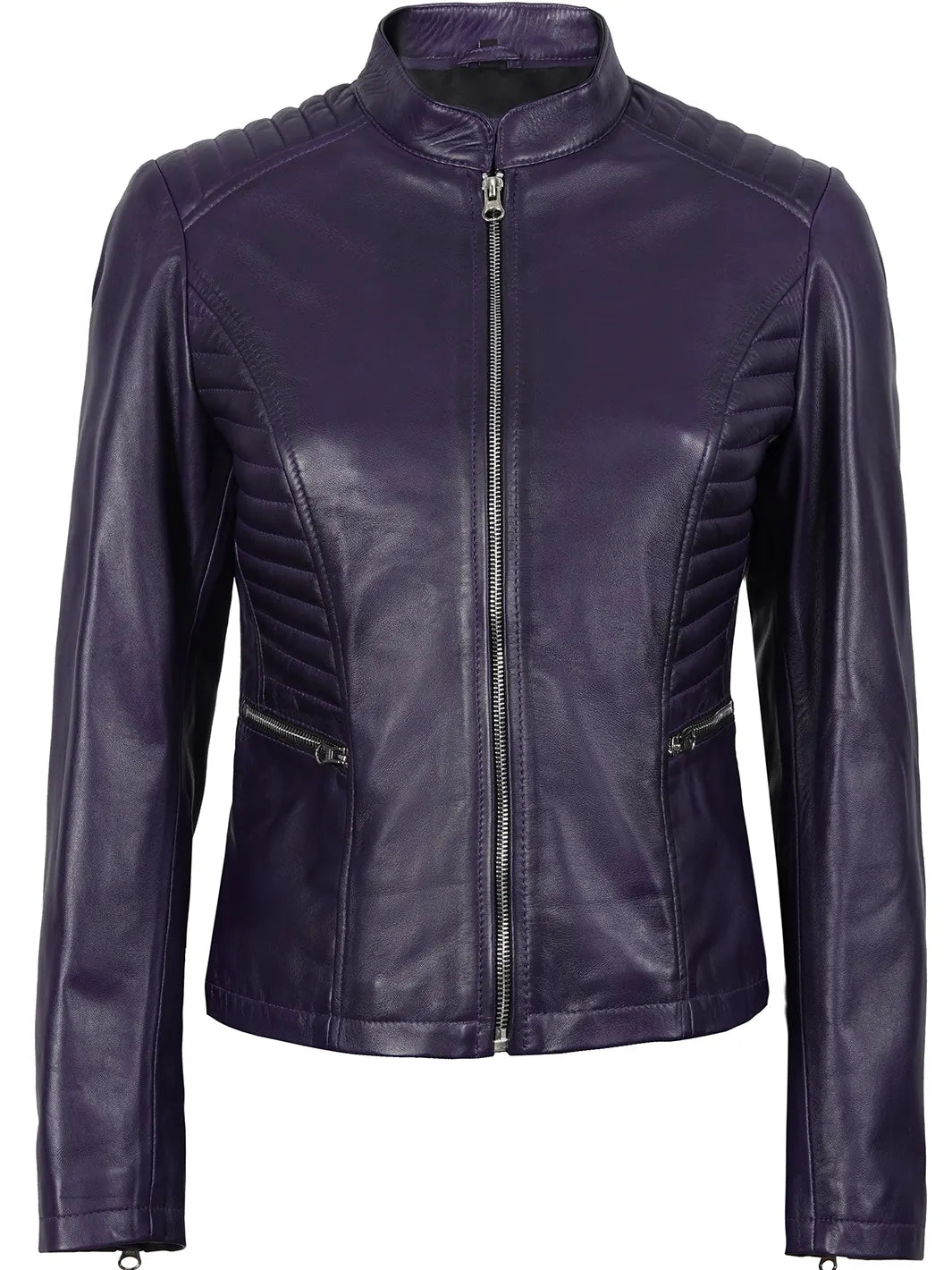 womens biker leather jacket purple