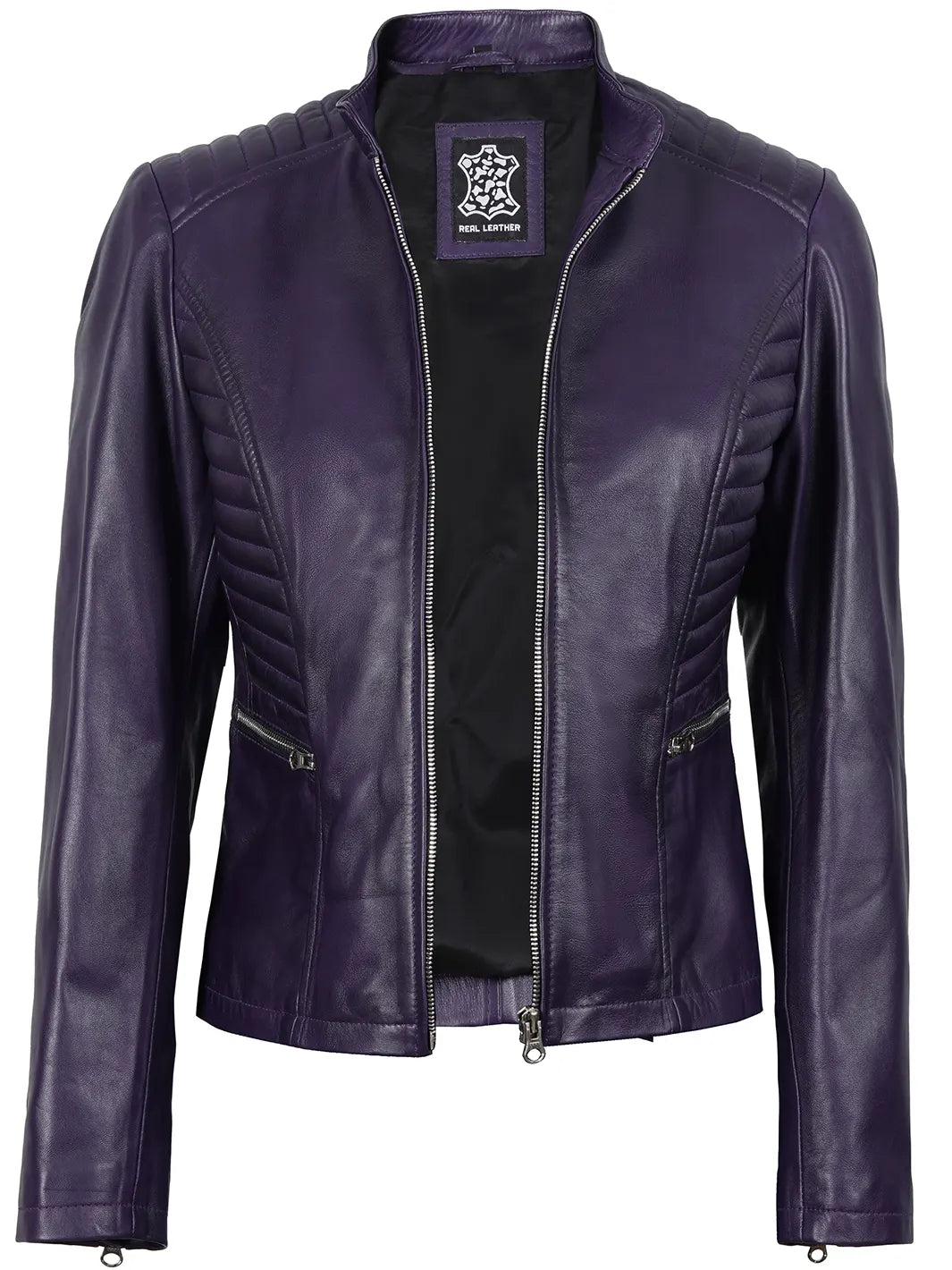 purple leather jacket womens 