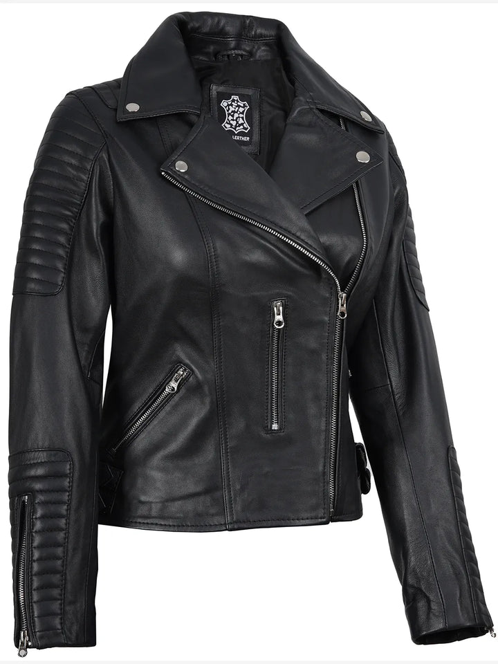 womens black leather jacket biker 