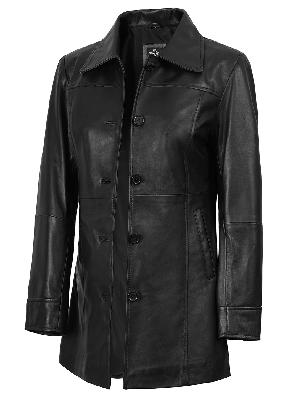 Womens Black 3/4 Length Real Leather Car Coat – Decrum