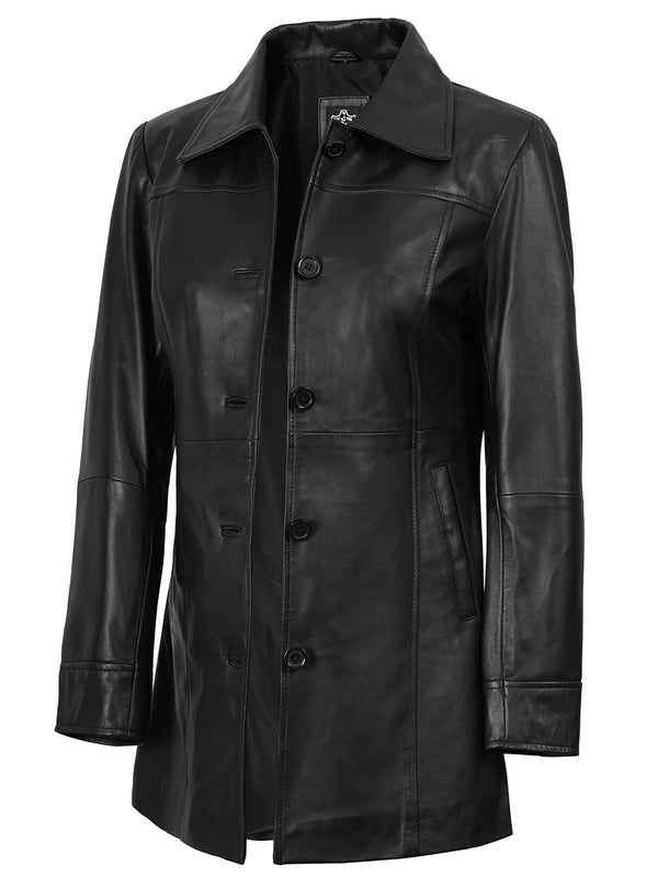 womens black leather coat 