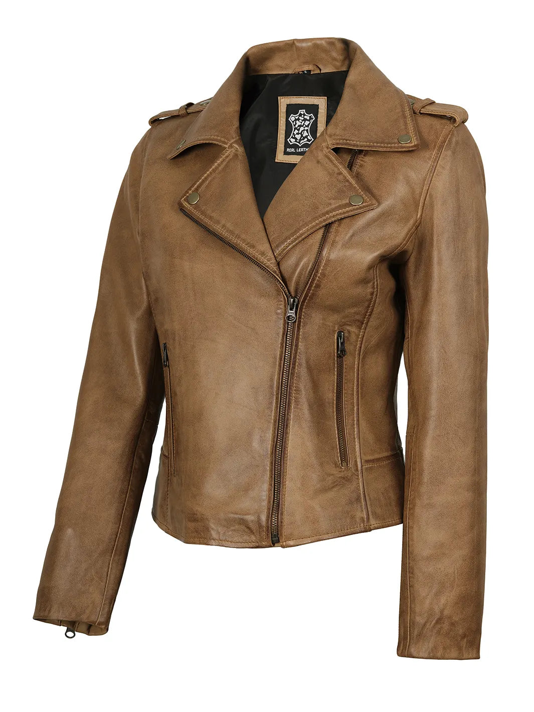 womens camel biker leather jacket