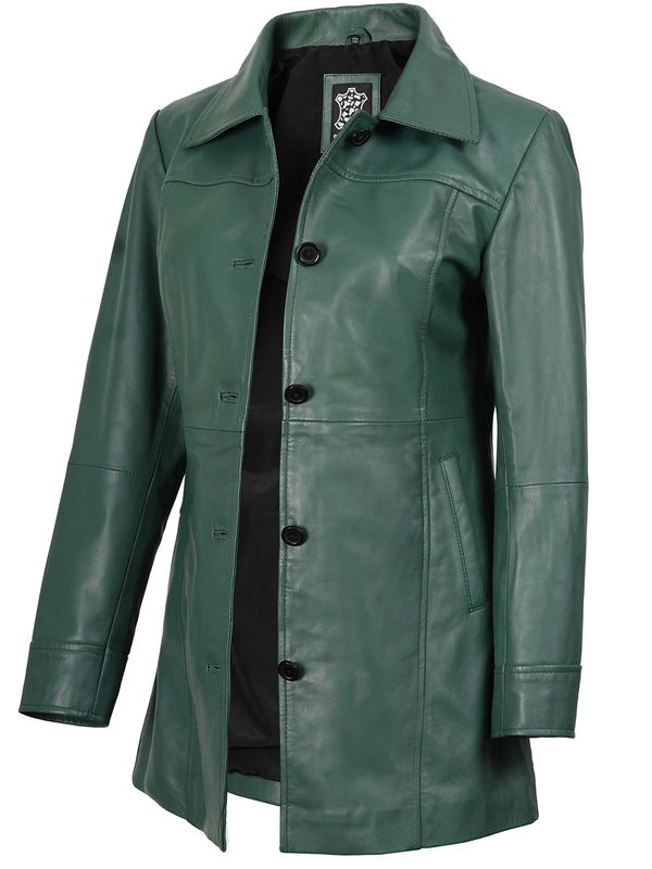 womens green leather coat