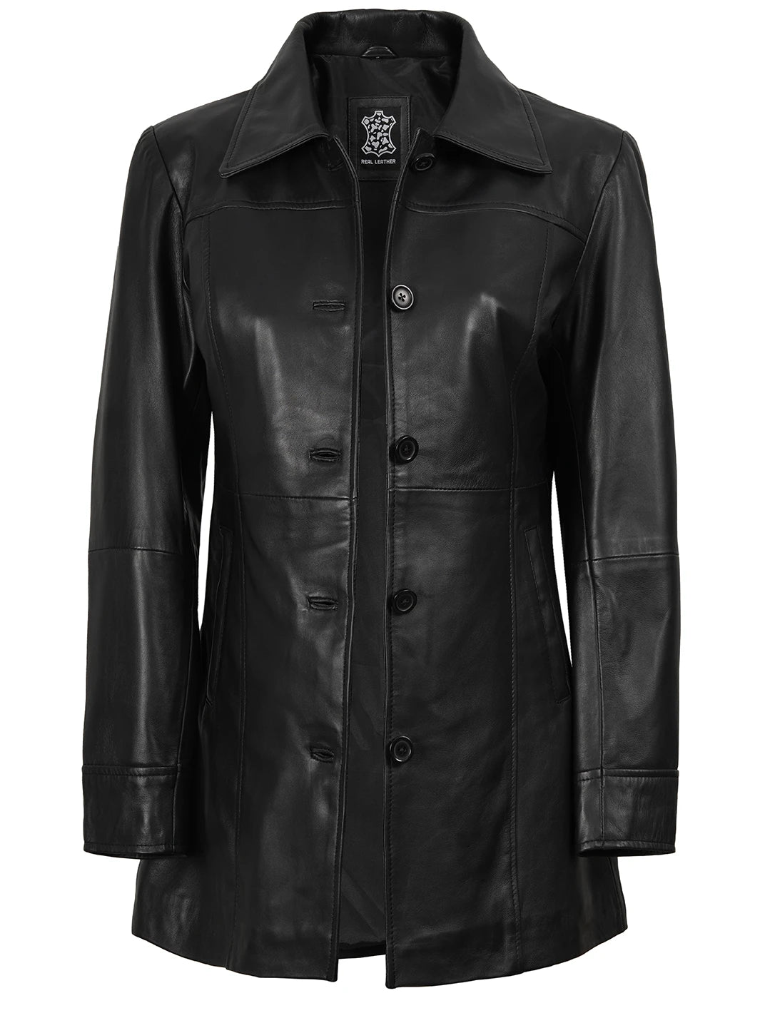 Womens Black Car Coat 3 4 Length Real Lambskin Leather Womens Black Car Coat 3 4 Length Real Lambskin Leather