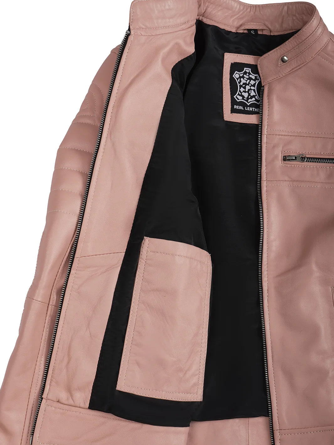 pink biker style leather jacket