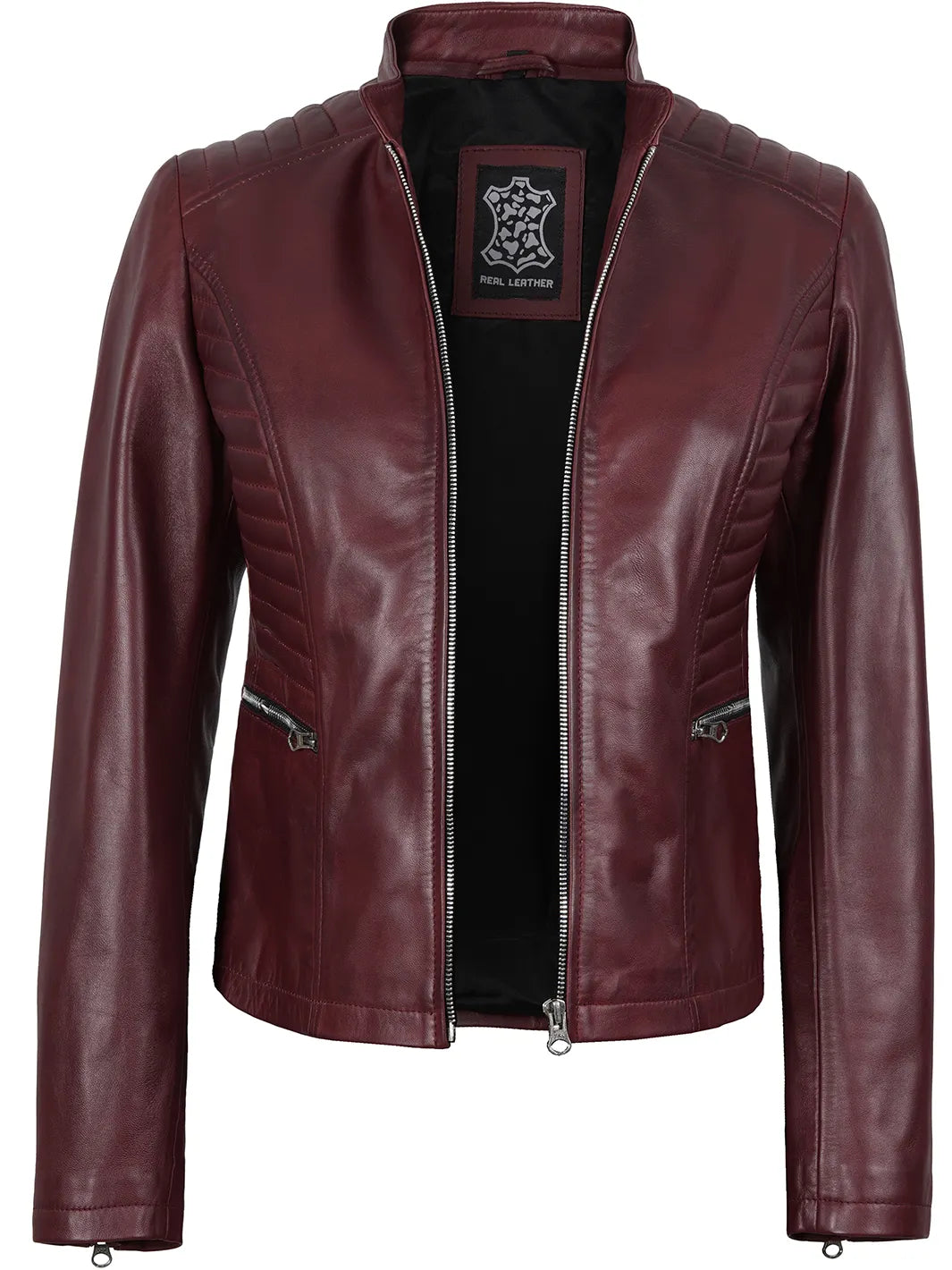 maroon leather jacket womens 
