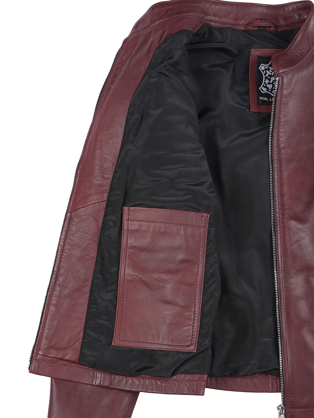 womens biker leather jacket maroon
