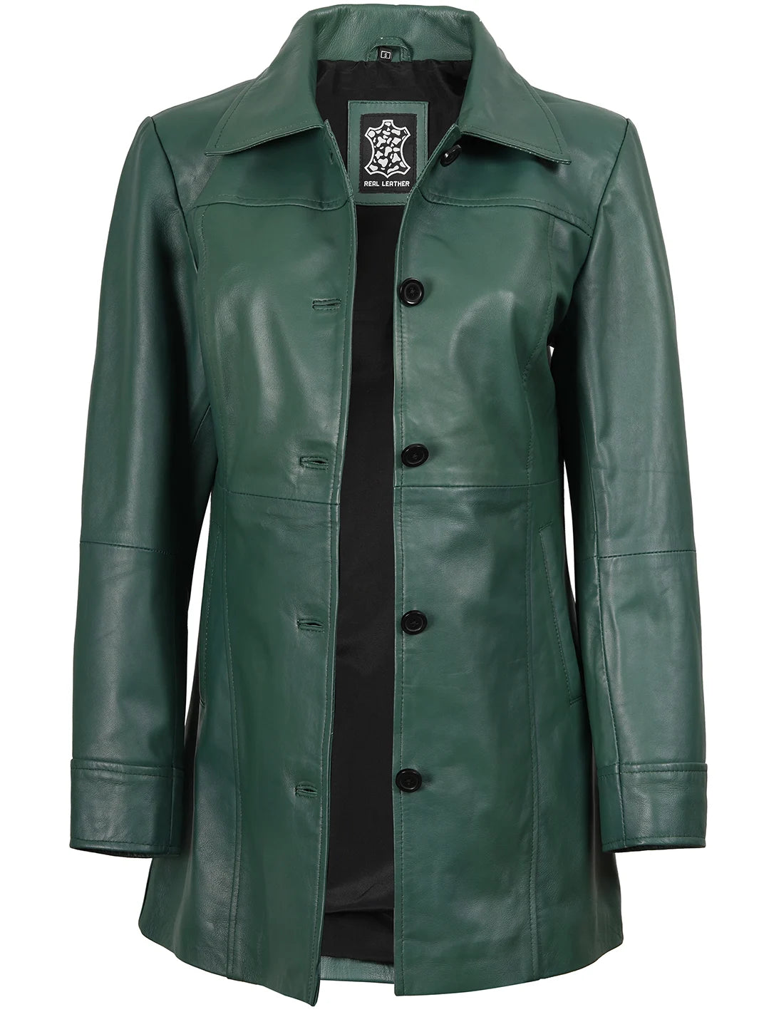 womens real leather coat green 