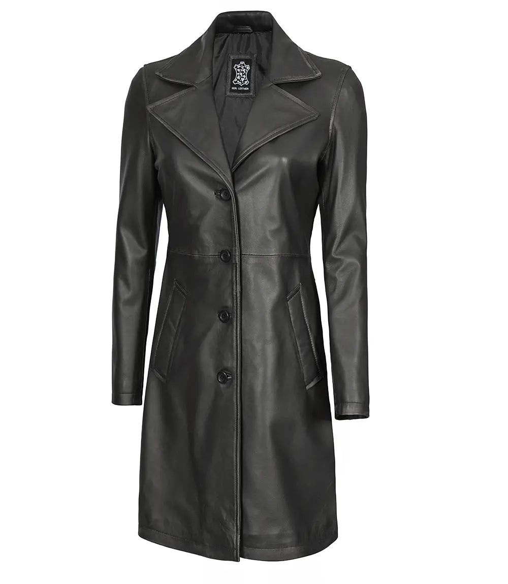 women tall leather coat