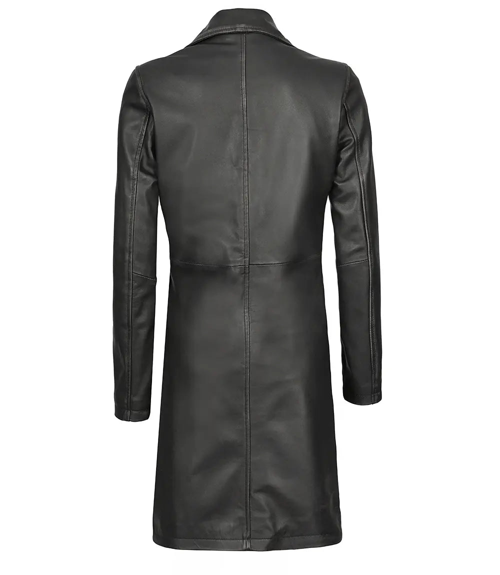 black women tall leather coat