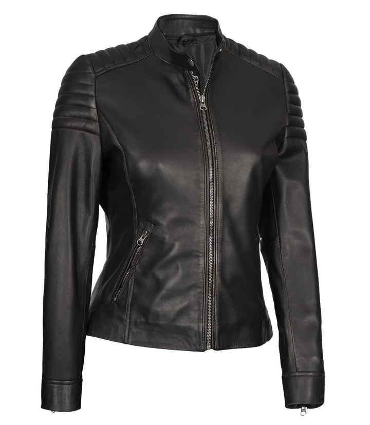 womens black leather jacket