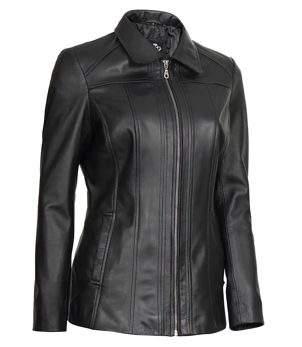 black leather car coat womens