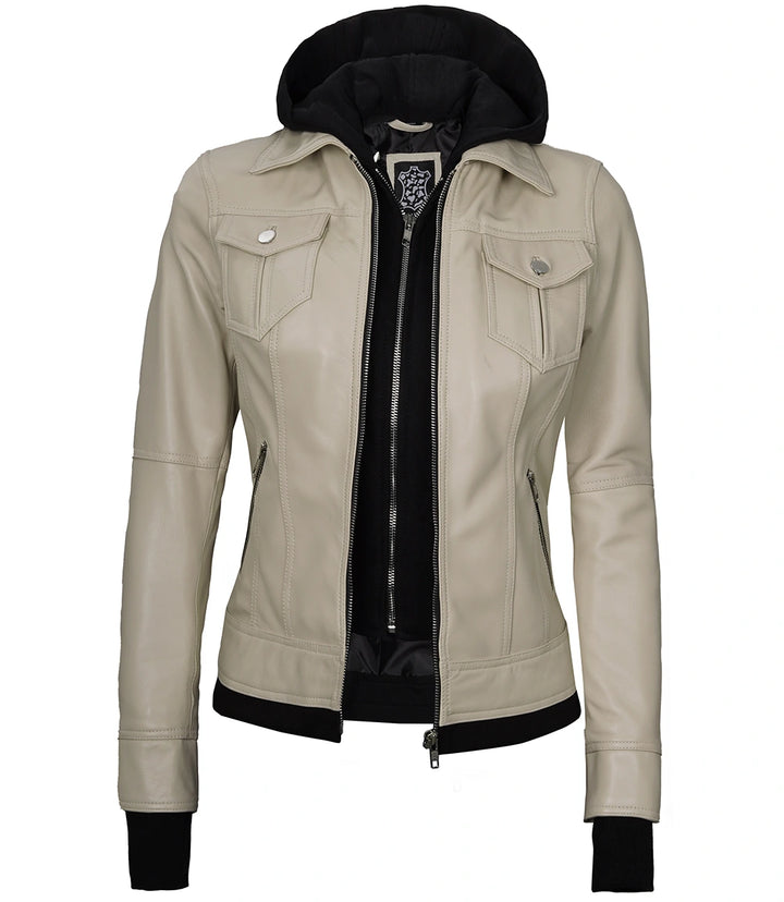 womens hooded leather jacket