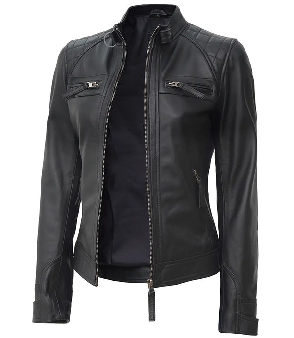 petite black leather jacket