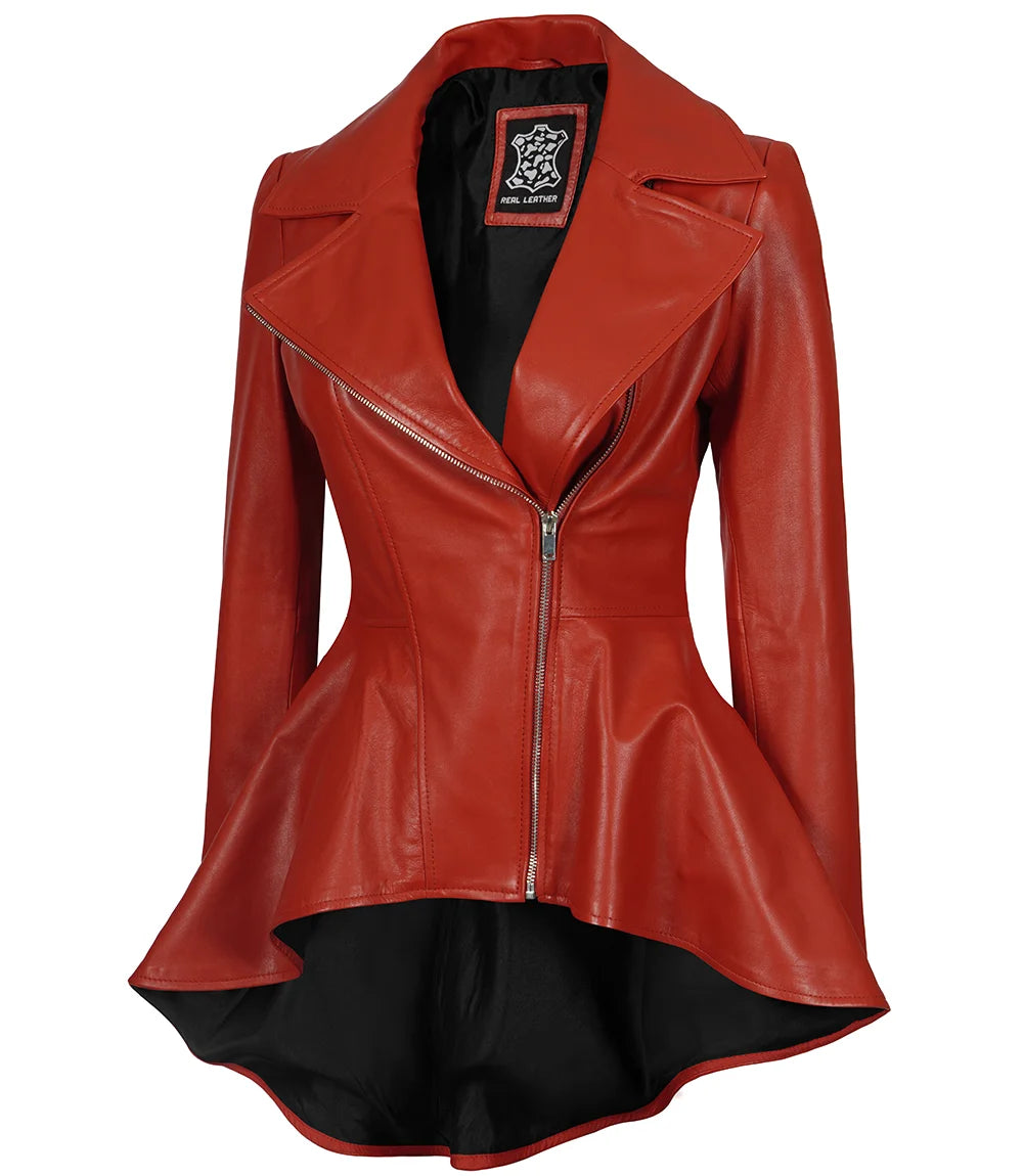 womens red leather jacket 