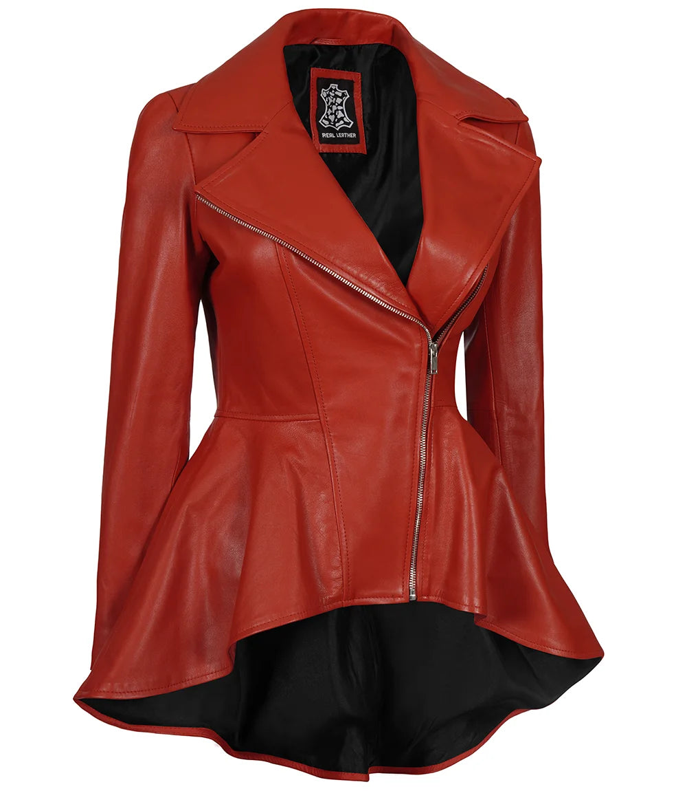 womens red peplum leather jacket