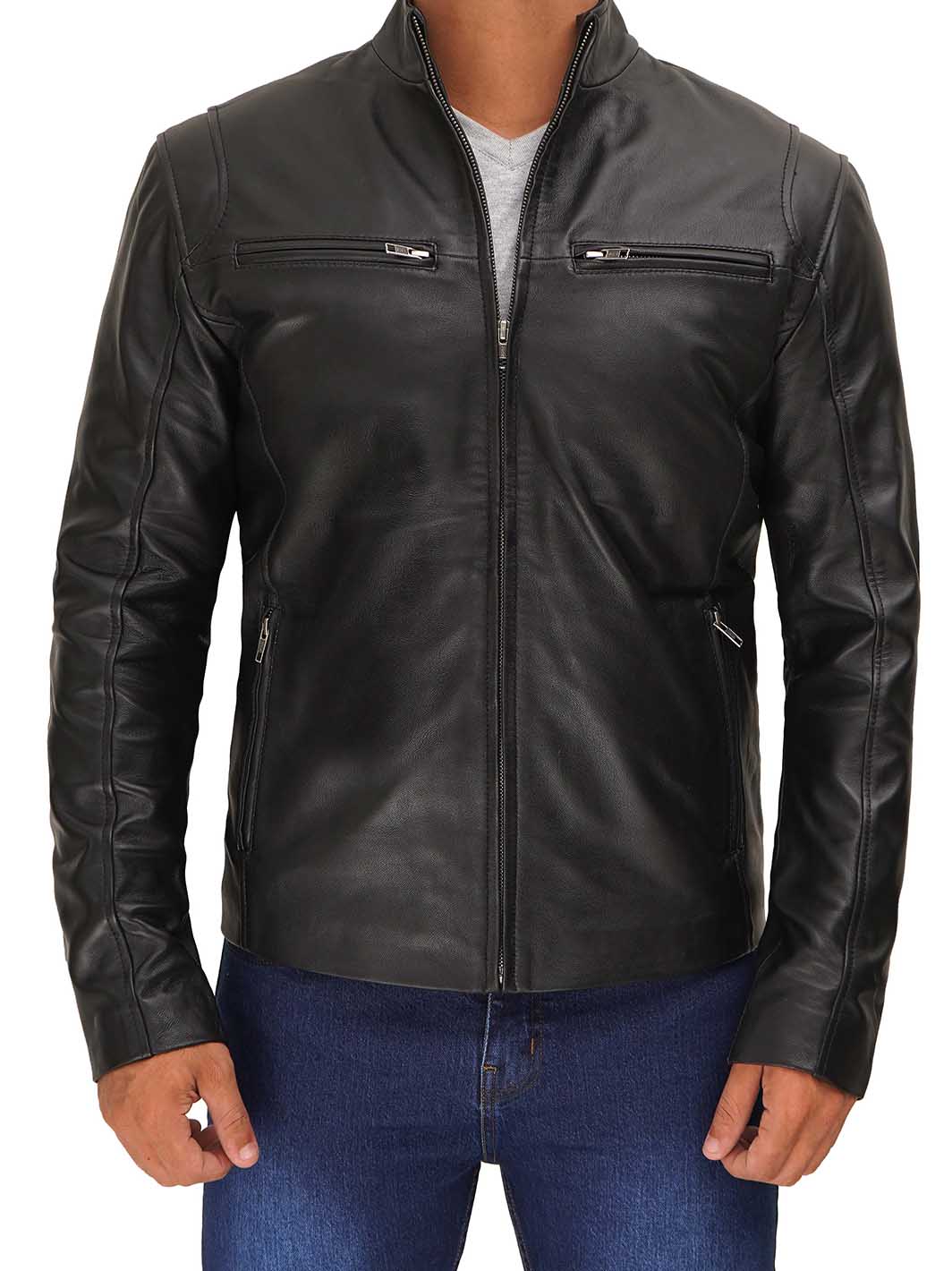 Clinton Mens Black Leather Jacket