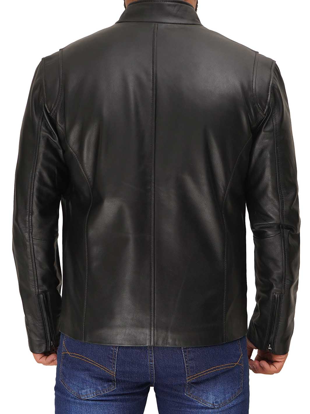 Clinton Mens Black Leather Jacket