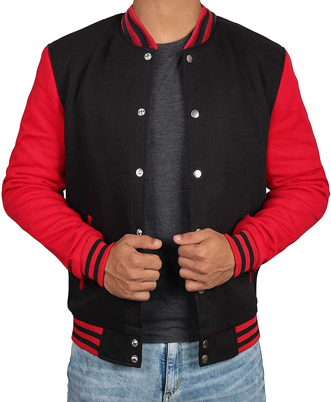 Mens Black & Red Varsity Jacket - Decrum