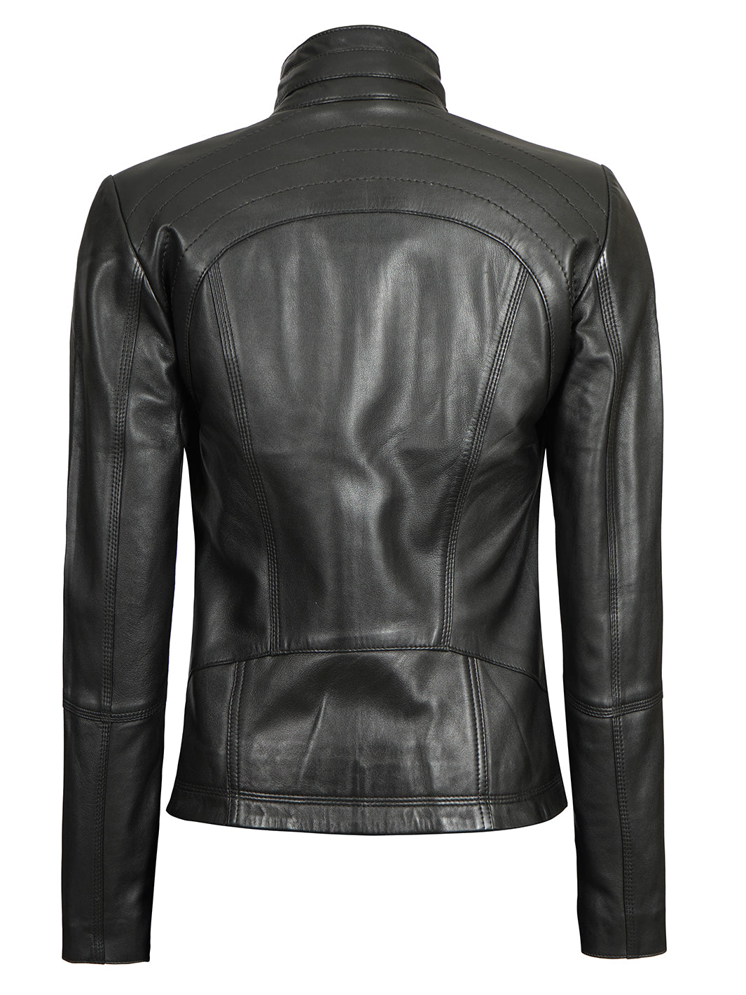 Womens Acerra Black Biker Leather Jacket Decrum