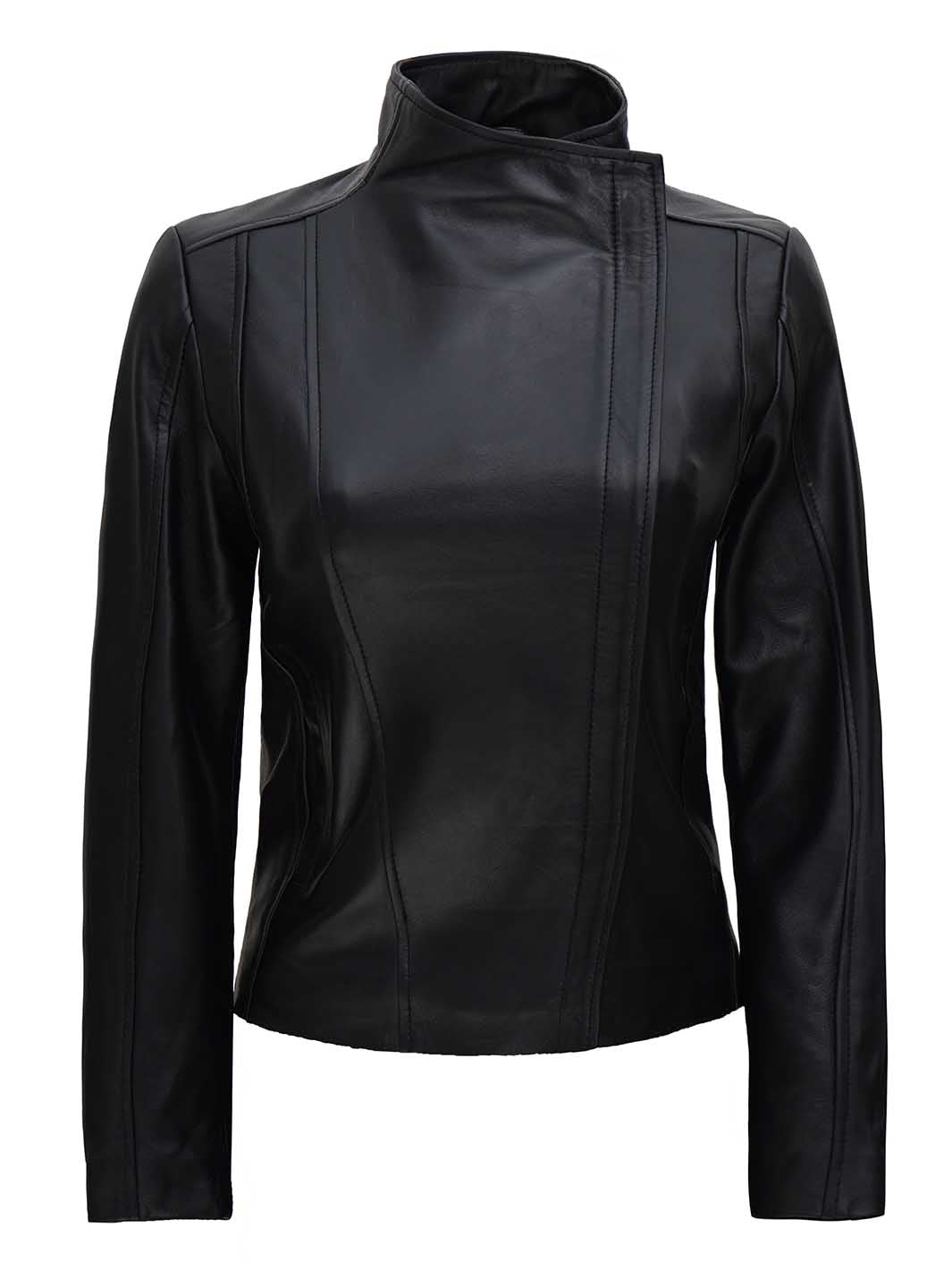 Arezzo Black Genuine Cafe Racer Leather Jacket Women – Decrum
