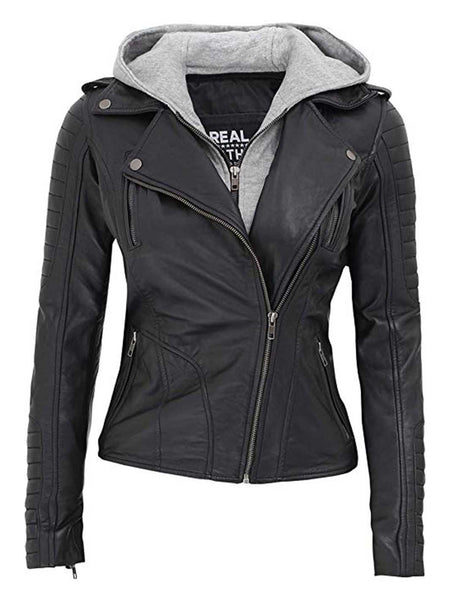 Decrum Womens Black Leather Jacket - Black Leather Jacket Women