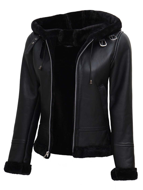 Womens Shearling Black Leather Jacket