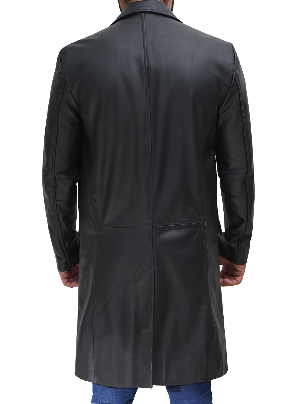 Men's Long Black Real Cowhide Leather Trench Coat – Decrum