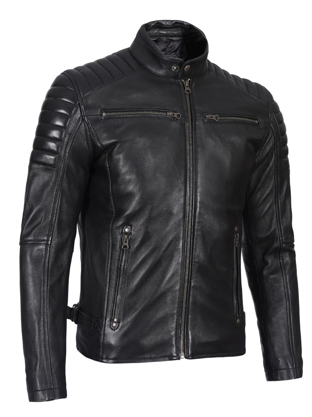 Felix Men's Cafe Racer Black Biker Leather Jacket Decrum