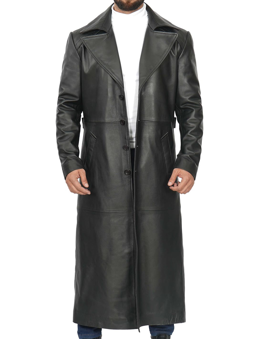 Mens Jackson Black Leather Long coat