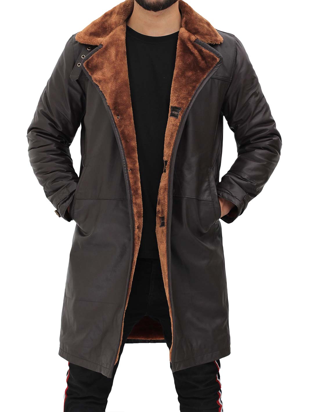 Turlock Mens Brown Shealing Leather Coat