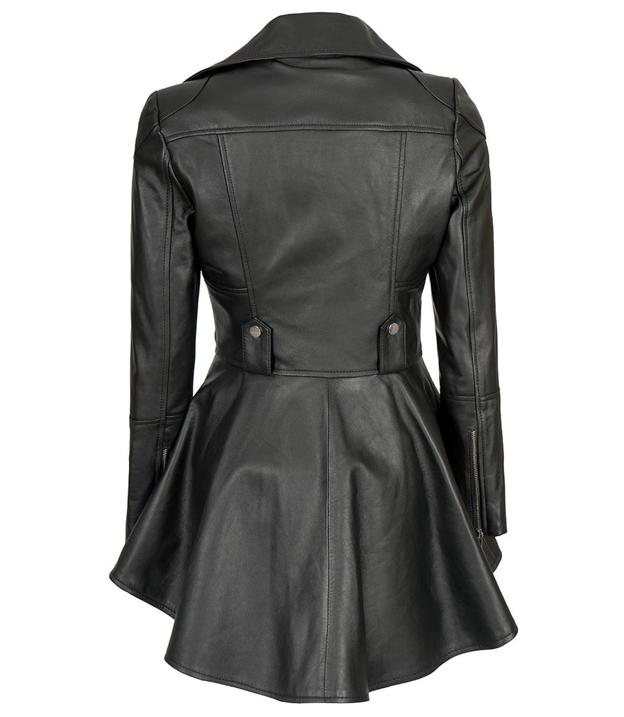 Clarissa Womens Black Peplum Leather Jacket | Decrum