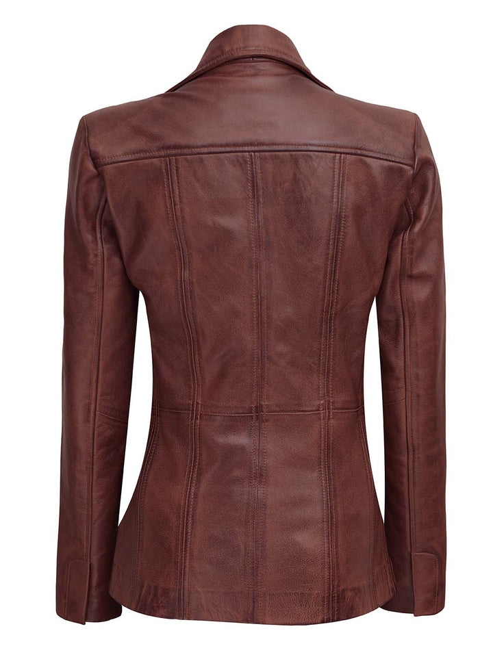 women's brown leather blazer