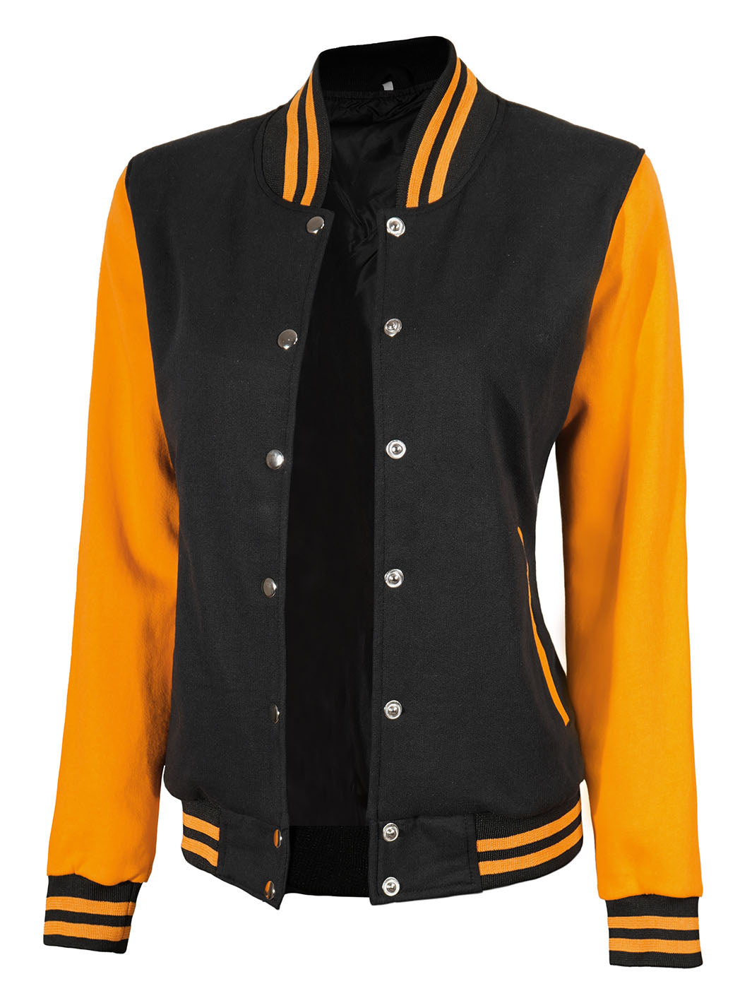 Womens Yellow & Black Plain Varsity Jacket Decrum