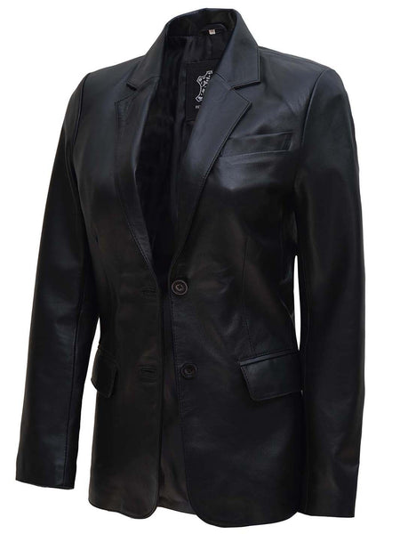 Black Genuine Leather Blazer sold Women’s 1X Outbrook ButtonFront Jacket Lapel Pocket