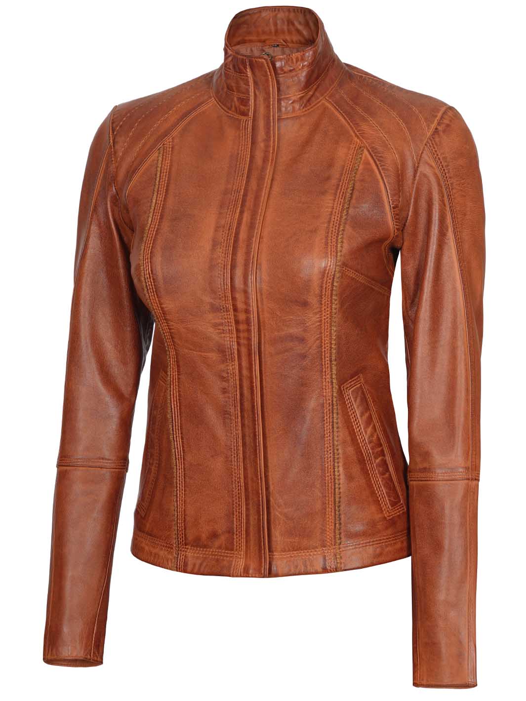 Cognac leather jacket ladies outlet